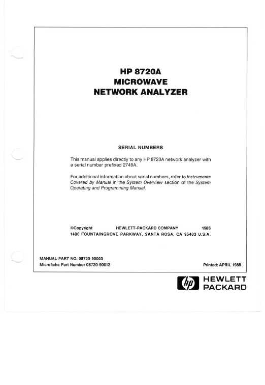 Сервисная инструкция HP (Agilent) 8720A NETWORK ANALYZER