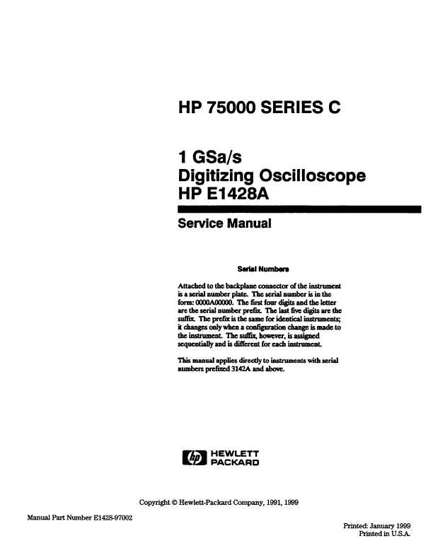 Сервисная инструкция HP (Agilent) E1428A DIGITIZING OSCILLOSCOPE