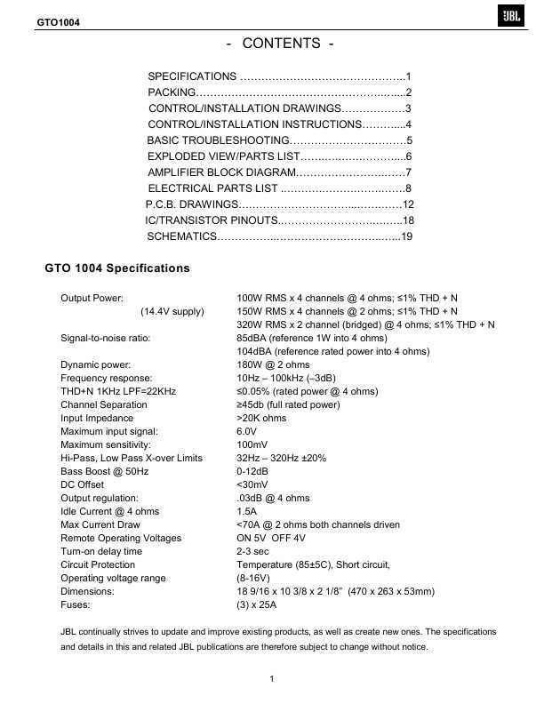 Сервисная инструкция JBL GTO-1004