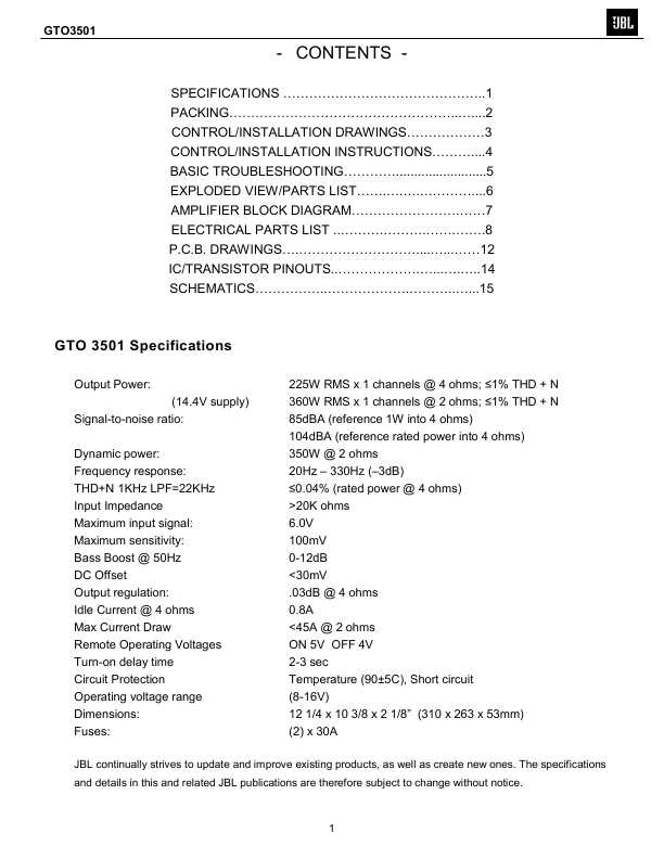 Сервисная инструкция JBL GTO-3501
