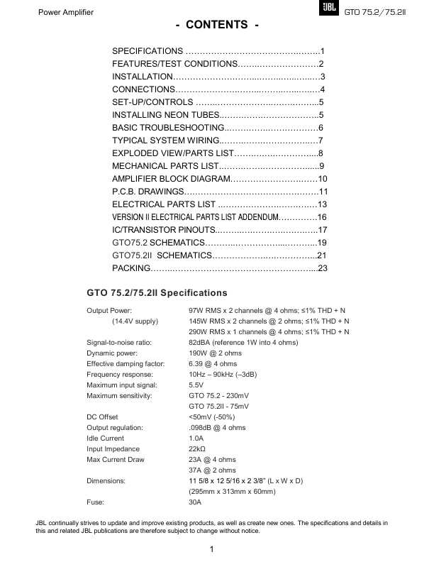 Сервисная инструкция JBL GTO-75.2, GTO-75.2II