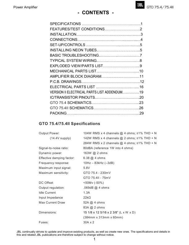 Сервисная инструкция JBL GTO-75.4, GTO-75.4II