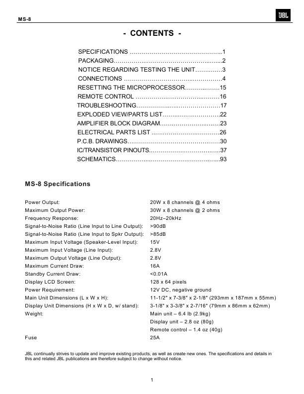 Сервисная инструкция JBL MS-8