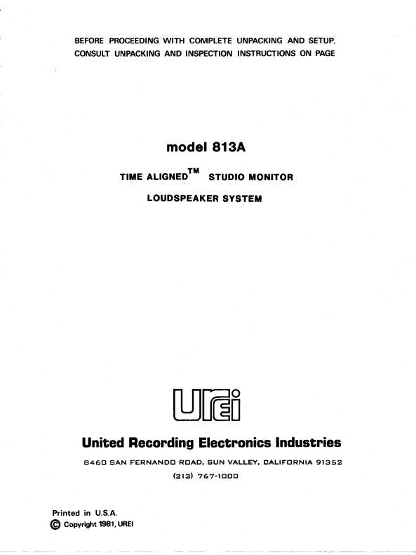 Сервисная инструкция JBL UREI-813A