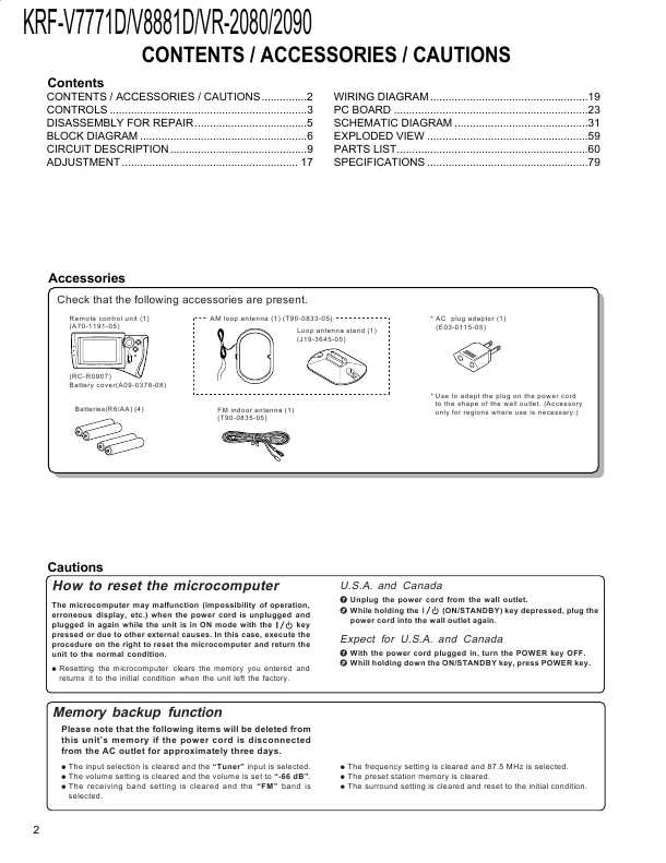 Сервисная инструкция Kenwood KRF-V7771D, KRF-V8881D, VR-2080, VR-2090