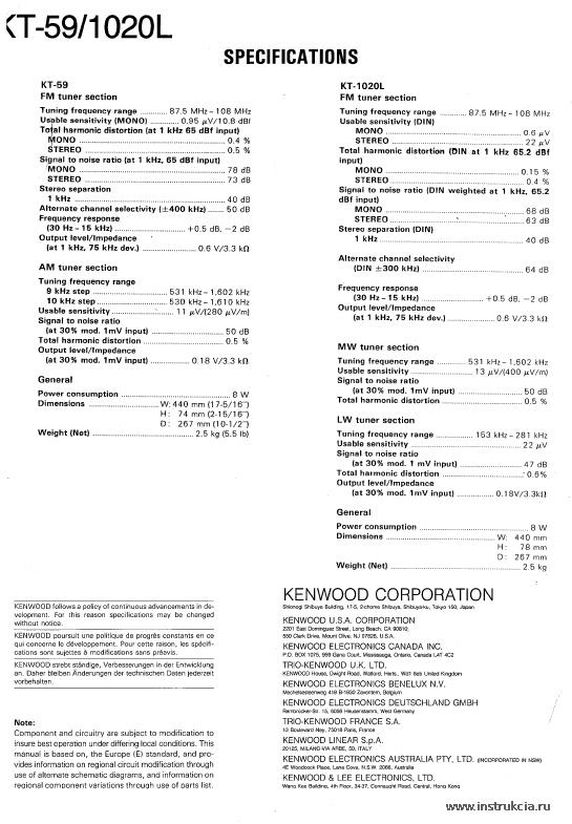 Сервисная инструкция KENWOOD KT-59, 1020L