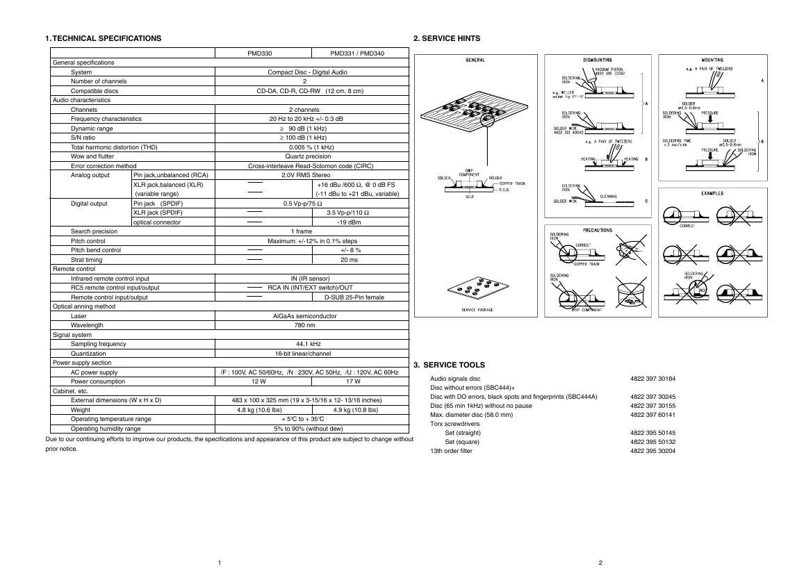 Сервисная инструкция Marantz PMD-330, PMD-331, PMD-340