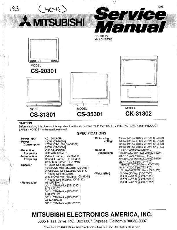 Сервисная инструкция Mitsubishi CS-20301, CS-31302, CS-35301 (XM1)