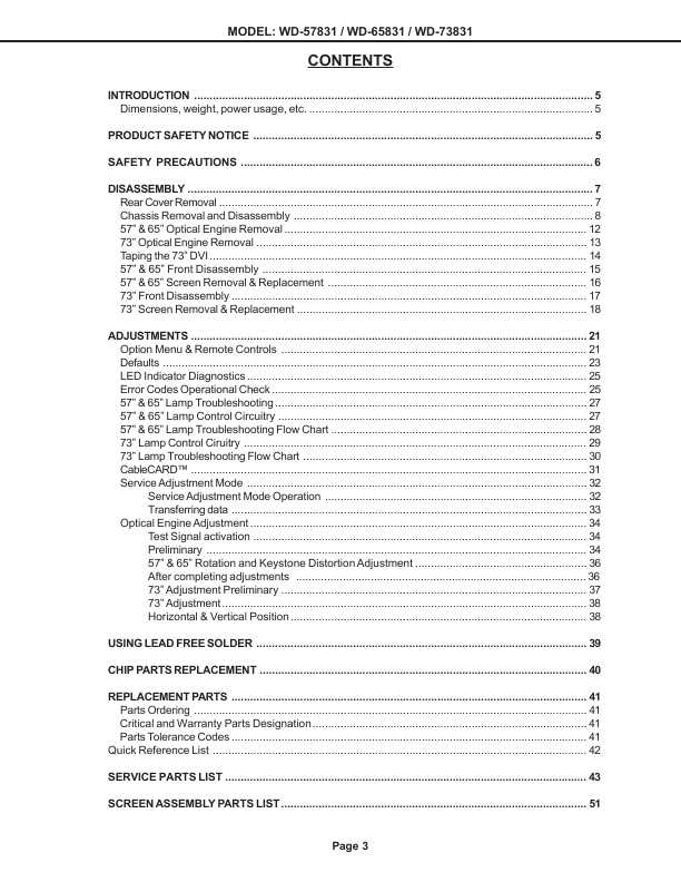 Сервисная инструкция MITSUBISHI WD-57831, WD-65831, WD-73831