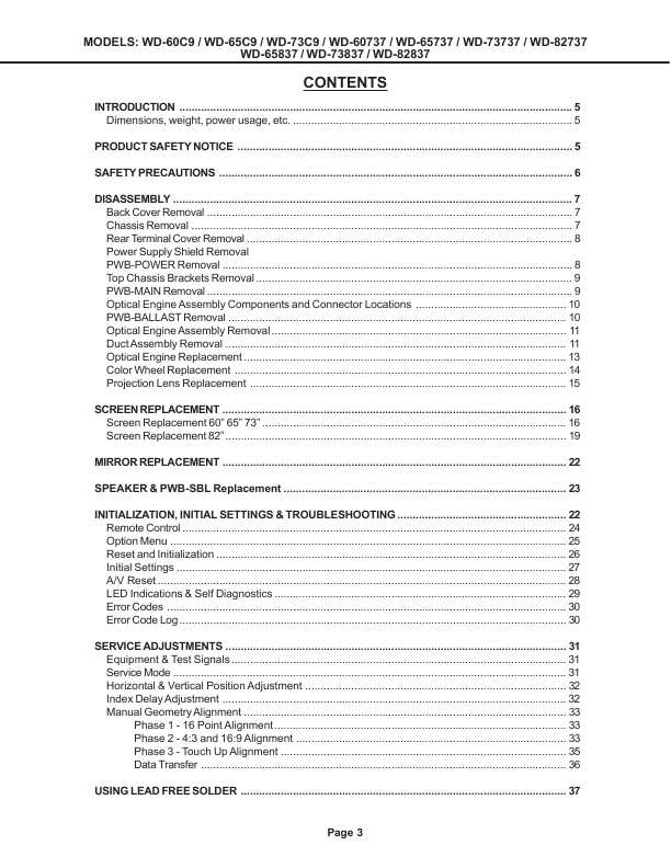 Сервисная инструкция MITSUBISHI WD-60737, WD-65737, WD-73737, WD-82737