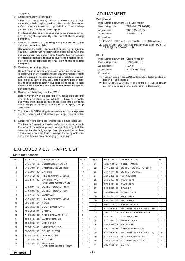 Сервисная инструкция Clarion PN-1698H