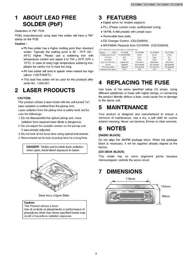 Сервисная инструкция Panasonic CQ-C3100, CQ-C3300N