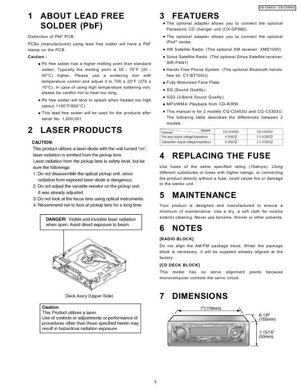 Сервисная инструкция Panasonic CQ-C5303U, CQ-C5403U