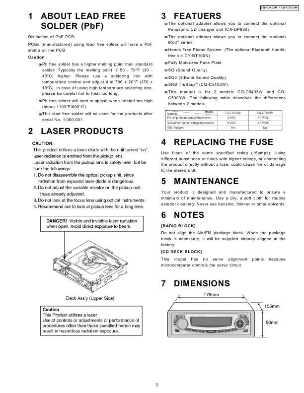 Сервисная инструкция Panasonic CQ-C5303W, CQ-C5403W