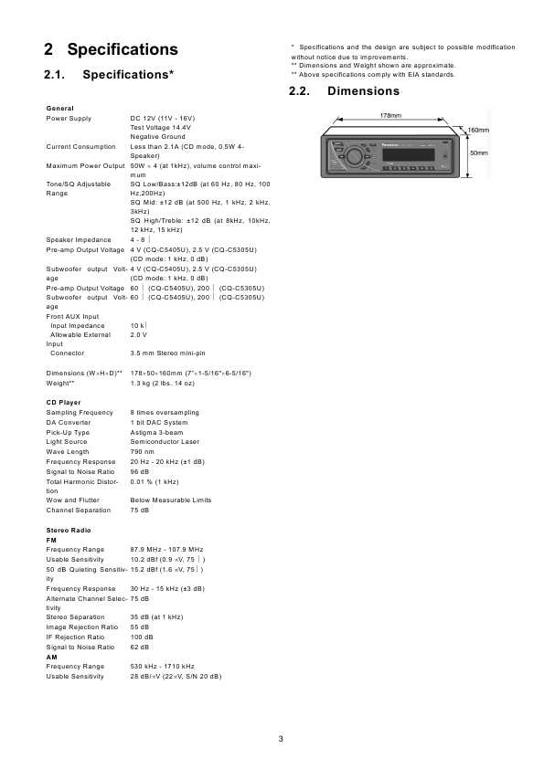 Сервисная инструкция Panasonic CQ-C5305U, CQ-C5405U