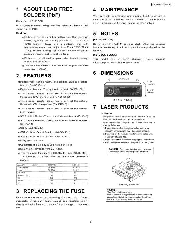 Сервисная инструкция Panasonic CQ-C7113U, CQ-C7143U