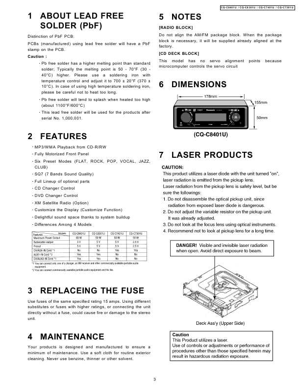 Сервисная инструкция Panasonic CQ-C7301U, CQ-C7401U, CQ-C8301U, CQ-C8401U