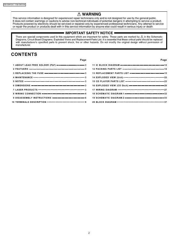 Сервисная инструкция Panasonic CQ-C8313U, CQ-C8413U