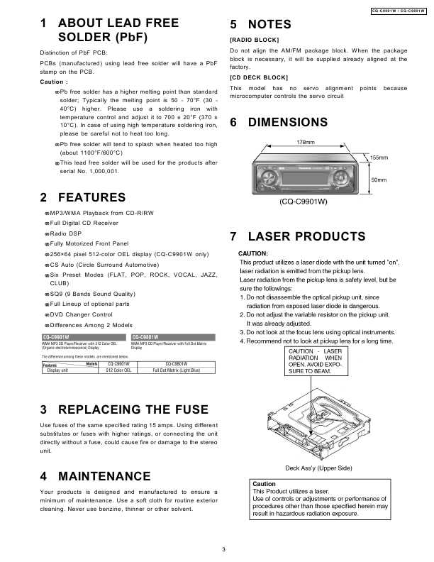 Сервисная инструкция Panasonic CQ-C9801W, CQ-C9901W