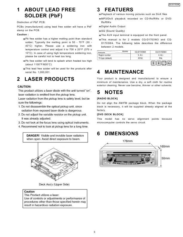 Сервисная инструкция Panasonic CQ-D1703W