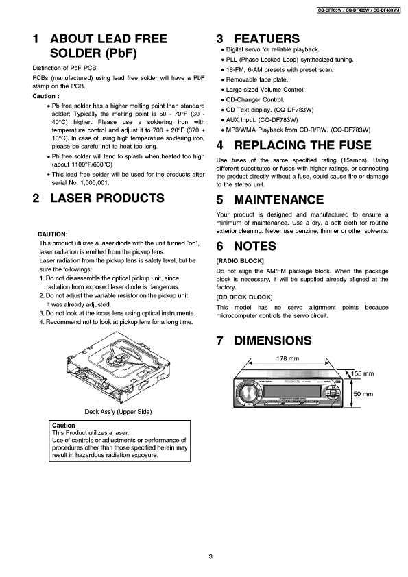 Сервисная инструкция Panasonic CQ-DF403W, CQ-DF783W