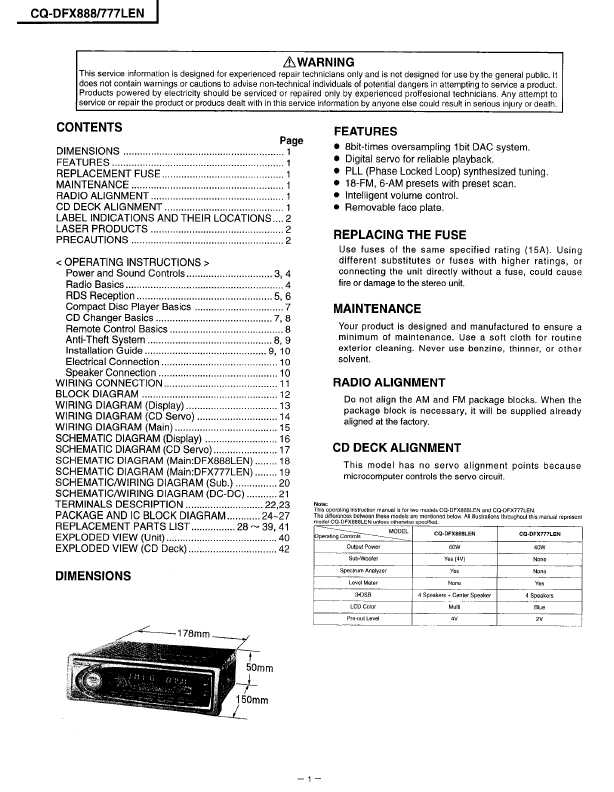 Сервисная инструкция Panasonic CQ-DFX777LEN