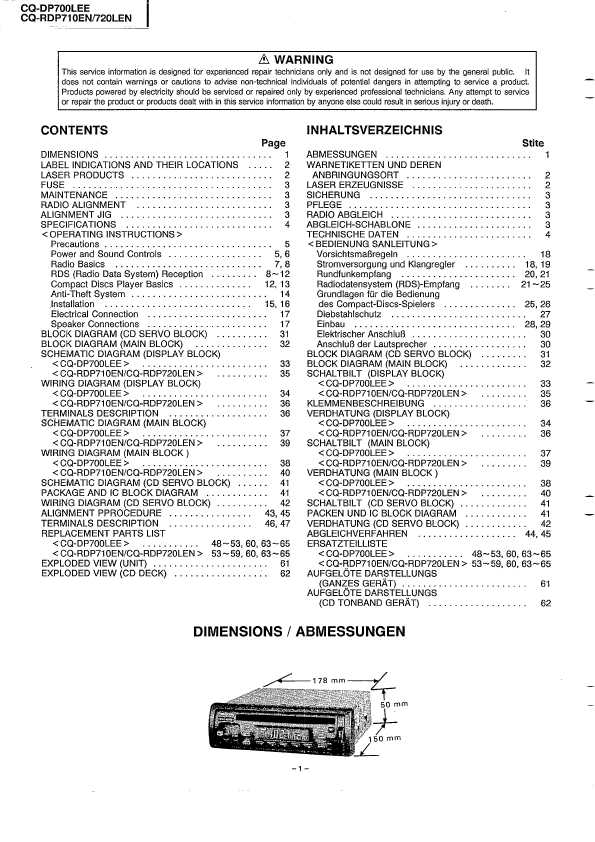 Сервисная инструкция Panasonic CQ-DP700LEE