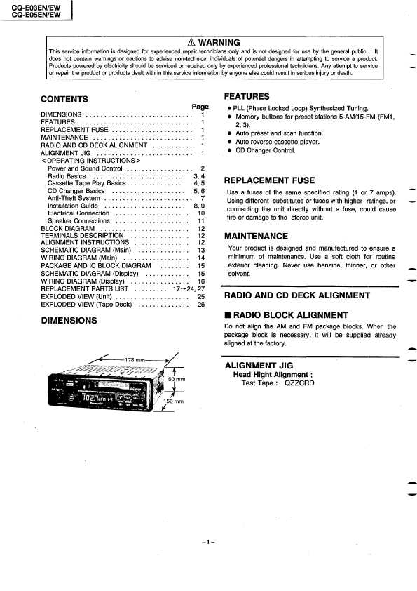 Сервисная инструкция Panasonic CQ-E03EN, CQ-E05EN