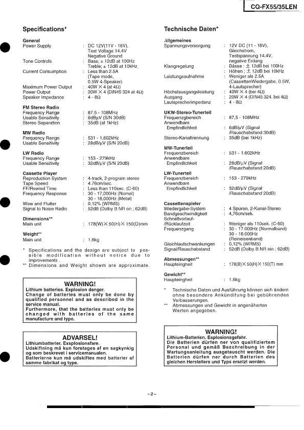 Сервисная инструкция Panasonic CQ-FX35LEN, CQ-FX55