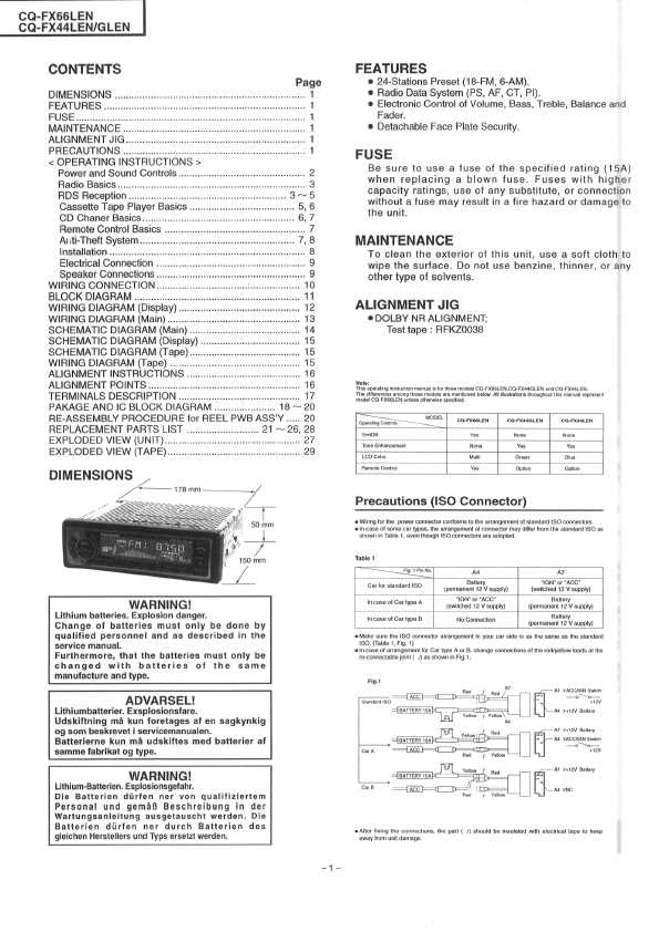 Сервисная инструкция Panasonic CQ-FX44G, CQ-FX44LEN, CQ-FX66