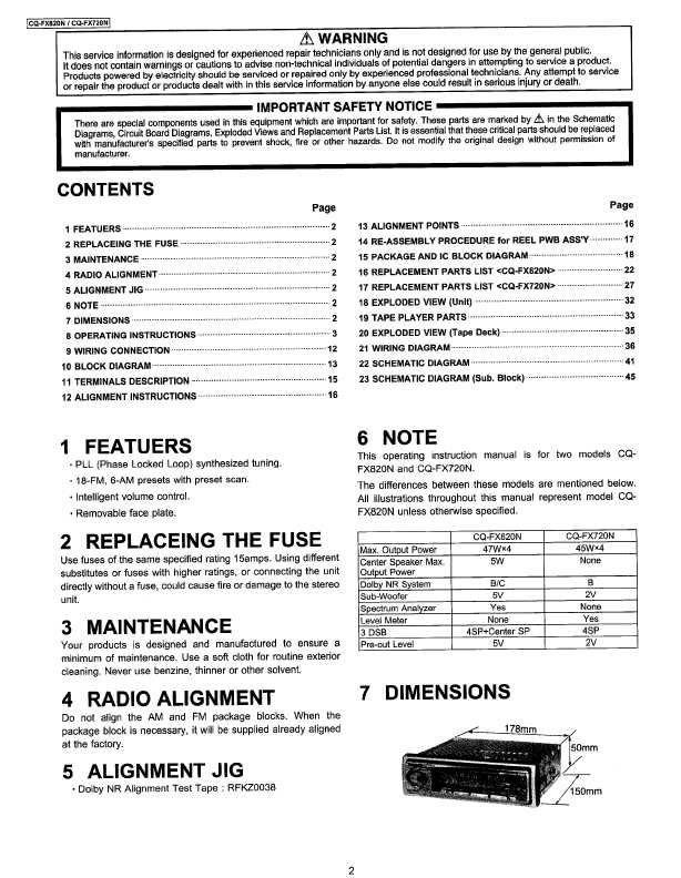 Сервисная инструкция Panasonic CQ-FX720N, CQ-FX820N