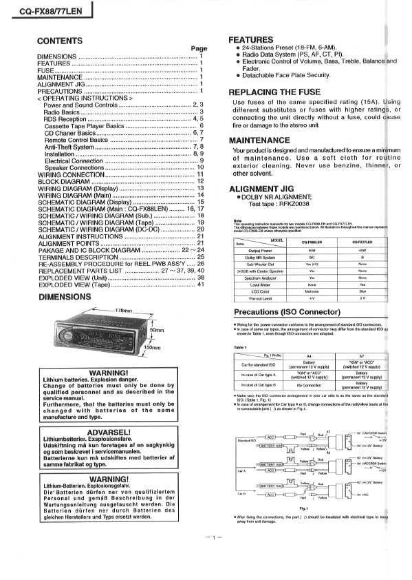 Сервисная инструкция Panasonic CQ-FX77LEN