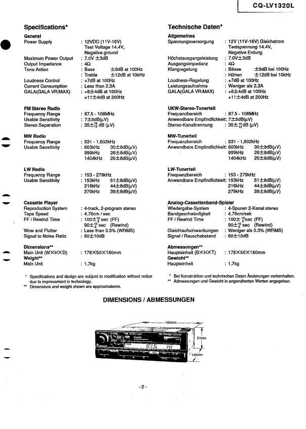 Сервисная инструкция Panasonic CQ-LV1320L