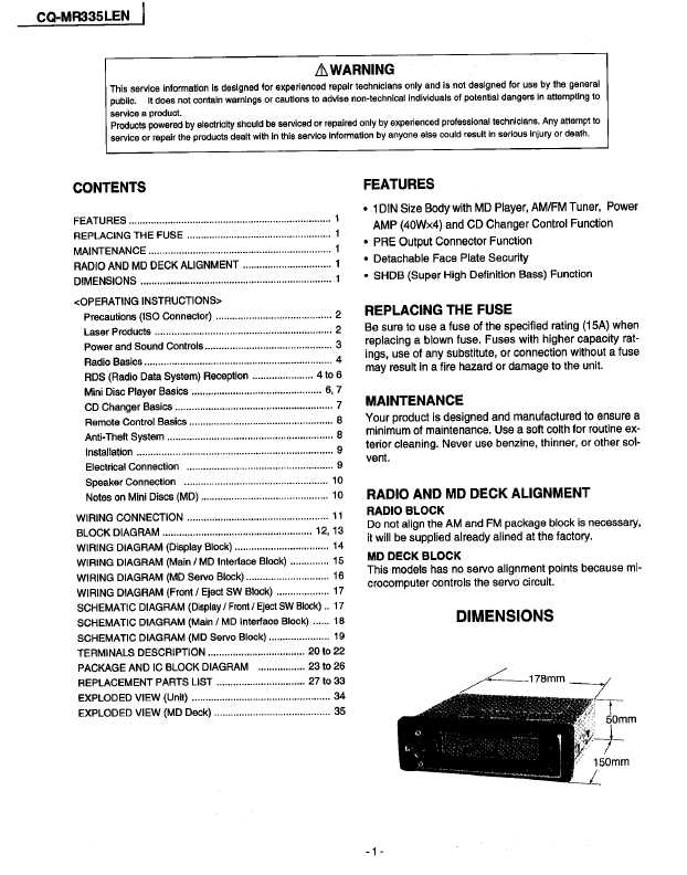 Сервисная инструкция Panasonic CQ-MR335LEN