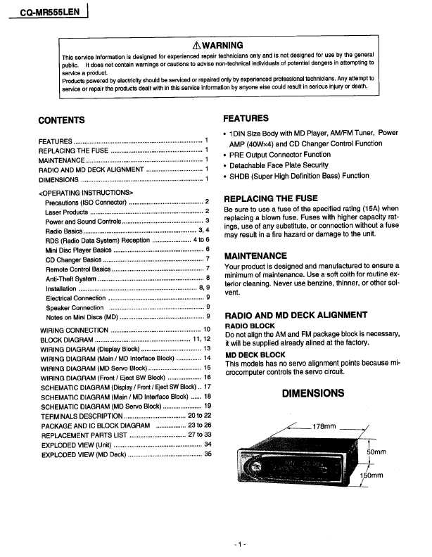 Сервисная инструкция Panasonic CQ-MR555LEN