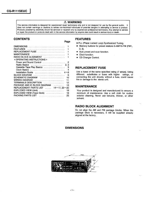 Сервисная инструкция Panasonic CQ-R111SEUC