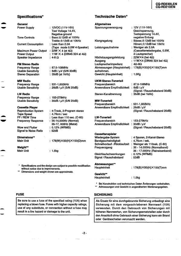 Сервисная инструкция Panasonic CQ-RD210EN, CQ-RD230LEN