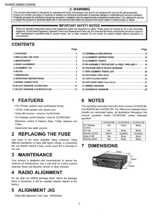 Сервисная инструкция Panasonic CQ-RD313N, CQ-RD323N, CQ-RD333N