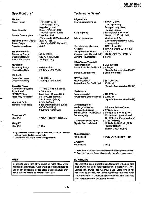 Сервисная инструкция Panasonic CQ-RD445LEN, CQ-RD435LEN