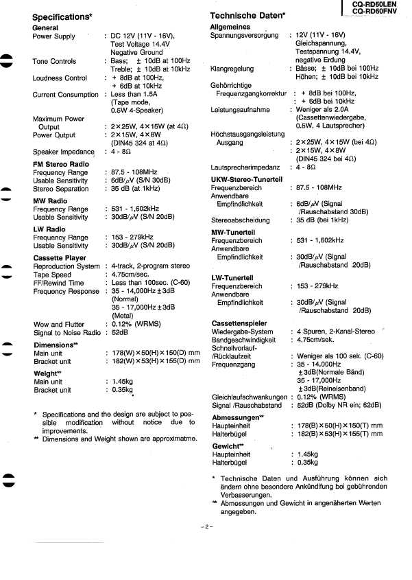 Сервисная инструкция Panasonic CQ-RD50FNV, CQ-RD50LEN