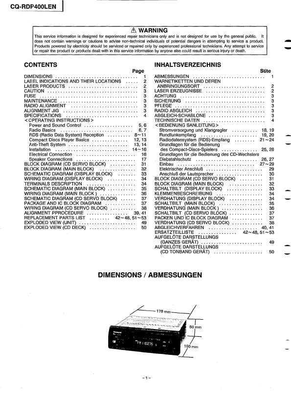 Сервисная инструкция Panasonic CQ-RDP400LEN