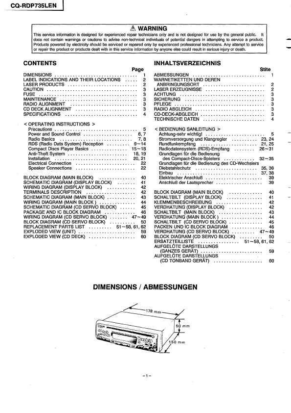 Сервисная инструкция Panasonic CQ-RDP735LEN