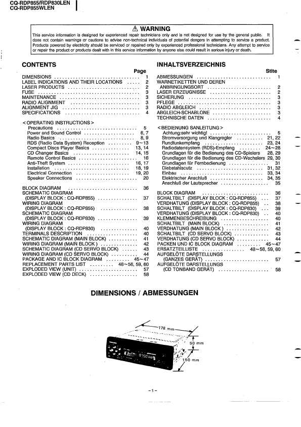 Сервисная инструкция Panasonic CQ-RDP830LEN, CQ-RDP855LEN