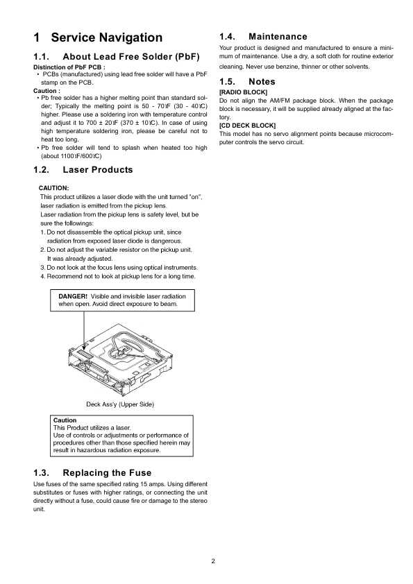 Сервисная инструкция Panasonic CQ-RX100L, CQ-RX100U, CQ-RX200U