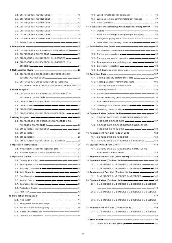 Сервисная инструкция Panasonic CS-F24, 28, 34, 43, 50DB4E5