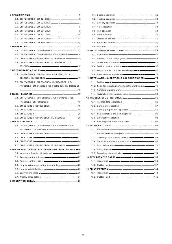 Сервисная инструкция Panasonic CS-F24, 28, 34, 43, 50DD2E5