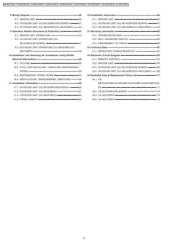 Сервисная инструкция Panasonic CU-2E18CBPG, CU-4E27CBPG