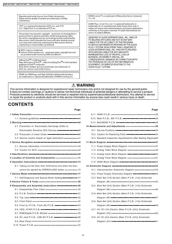 Сервисная инструкция Panasonic DMR-EX78, DMR-EX88