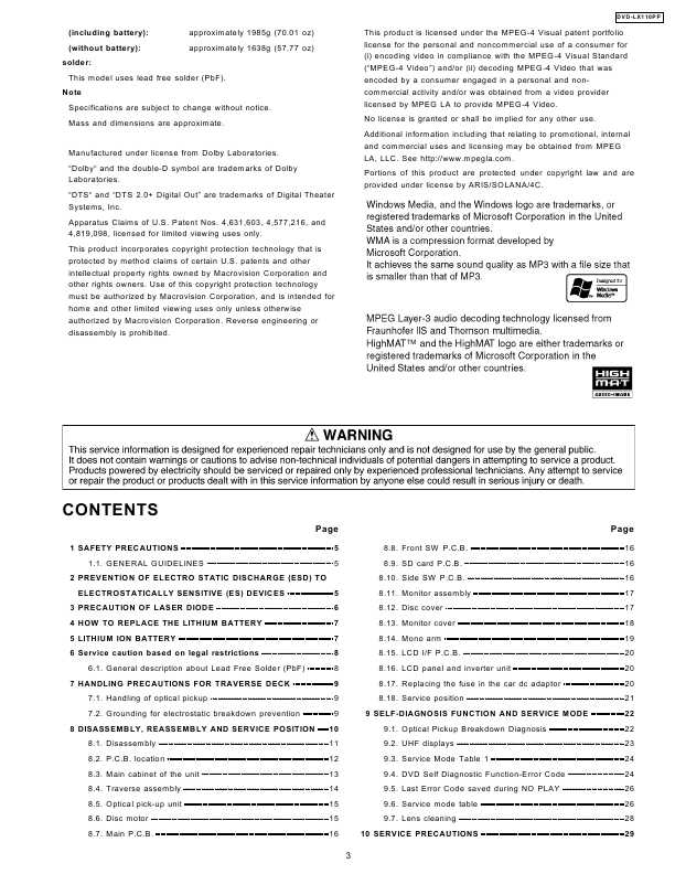 Сервисная инструкция Panasonic DVD-LX110PP