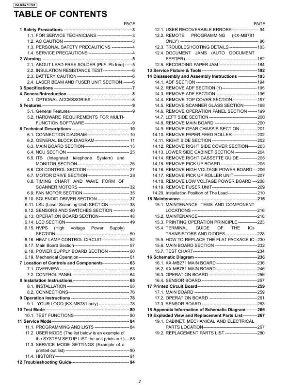 Сервисная инструкция Panasonic KX-MB271, KX-MB781